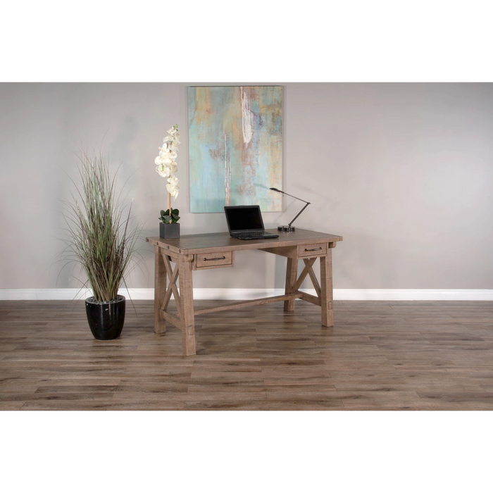 Sunny Designs Vivian 58" 2-drawer Farmhouse Wood Writing Desk in Light Brown Desert Rock - Bed & Sofa Hub