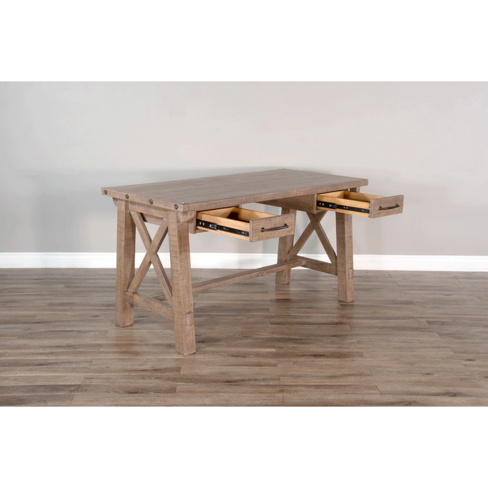 Sunny Designs Vivian 58" 2-drawer Farmhouse Wood Writing Desk in Light Brown Desert Rock - Bed & Sofa Hub