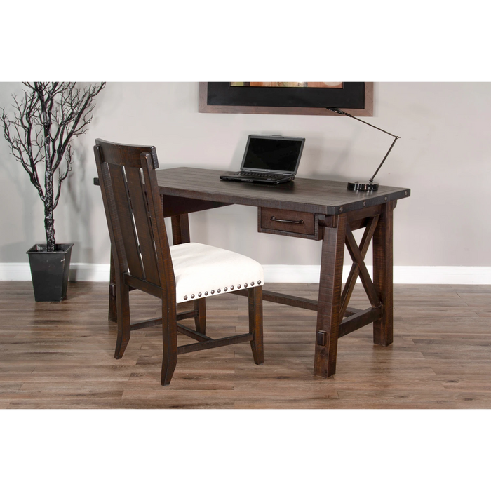 Sunny Designs Vivian 58" 2-drawer Farmhouse Wood Writing Desk in Dark Brown Raisin - Bed & Sofa Hub