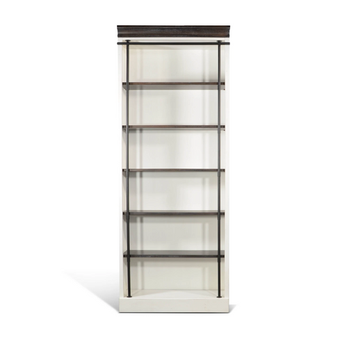 Sunny Designs Carriage House Wood and Metal Bookcase with Post in Off White European Cottage - Bed & Sofa Hub