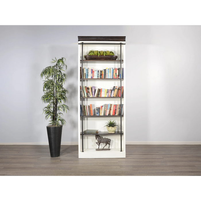Sunny Designs Carriage House Wood and Metal Bookcase with Ladder in Off White European Cottage - Bed & Sofa Hub