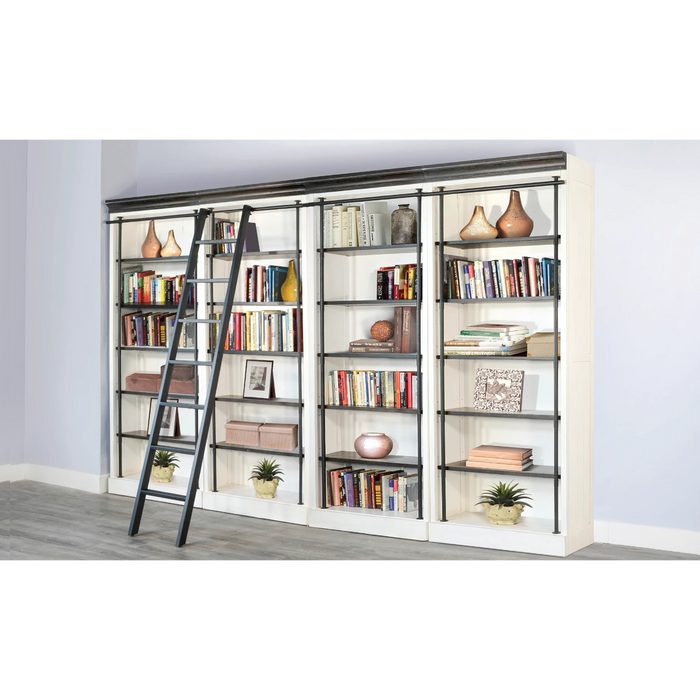 Sunny Designs Carriage House Wood and Metal Bookcase with Ladder in Off White European Cottage - Bed & Sofa Hub
