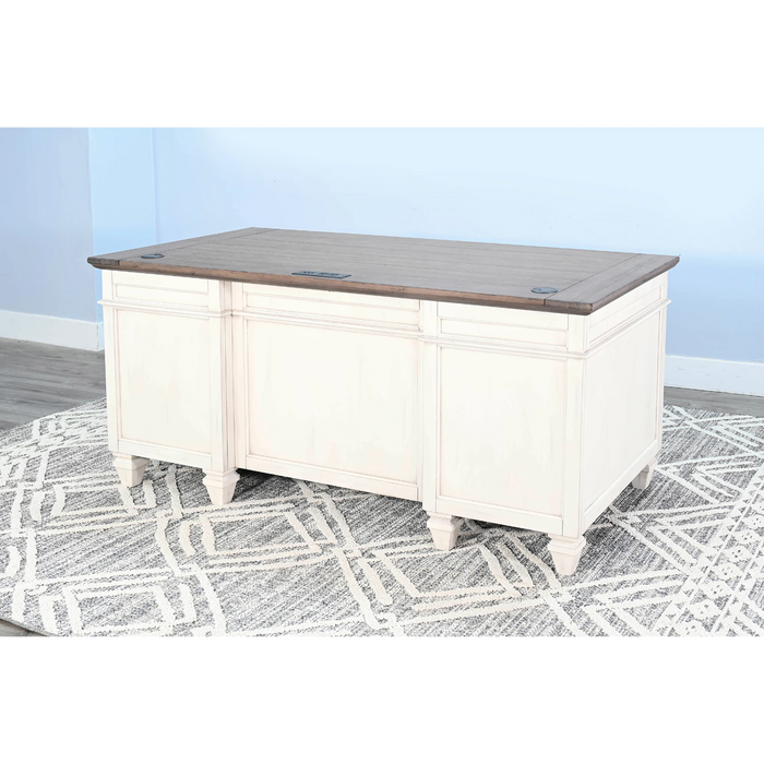 Sunny Designs White Desk with Drawers Marble White and Buck Skin - Bed & Sofa Hub