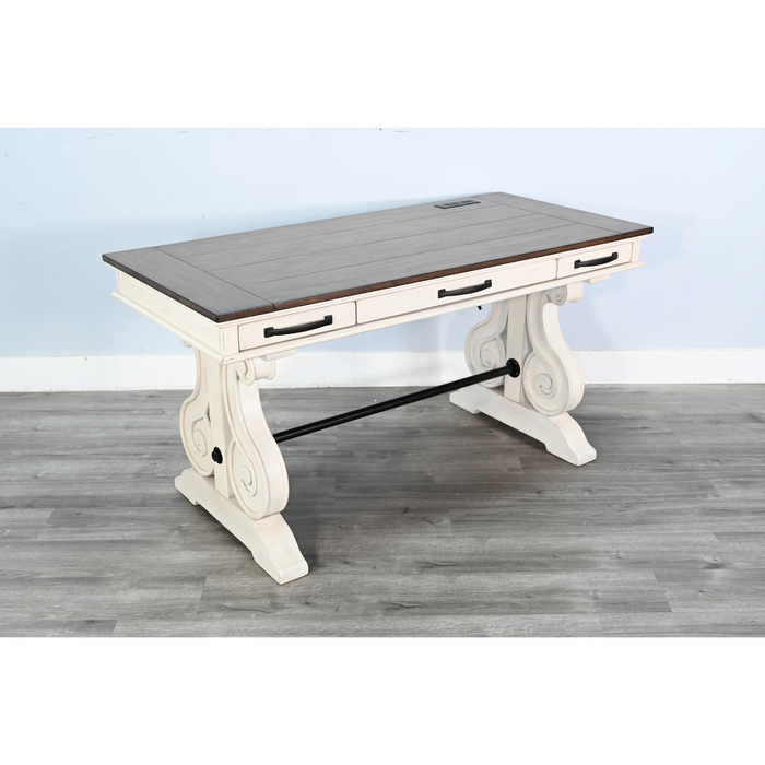 Sunny Designs White Desk with Power Strip Marble White and Buck Skin - Bed & Sofa Hub