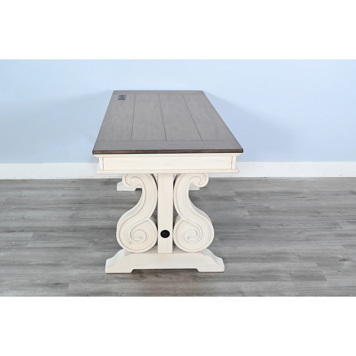 Sunny Designs White Desk with Power Strip Marble White and Buck Skin - Bed & Sofa Hub