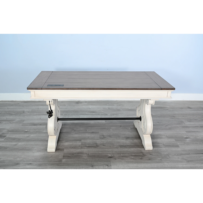 Sunny Designs White Desk with Power Strip Marble White and Buck Skin - Bed & Sofa Hub