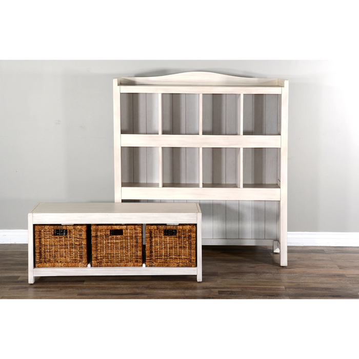 Sunny Designs 57" Modern Wood Storage Bookcase and Bench in Marble White - Bed & Sofa Hub