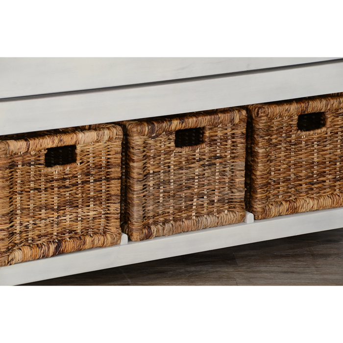 Sunny Designs 57" Modern Wood Storage Bookcase and Bench in Marble White - Bed & Sofa Hub