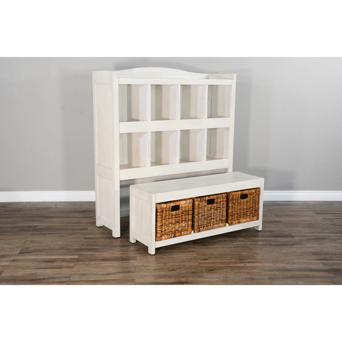 Sunny Designs 57" Modern Wood Storage Bookcase and Bench in Marble White - Bed & Sofa Hub
