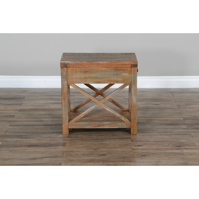 Sunny Designs Durango Coastal Mahogany Wood Chairside Table in Weathered Brown - Bed & Sofa Hub