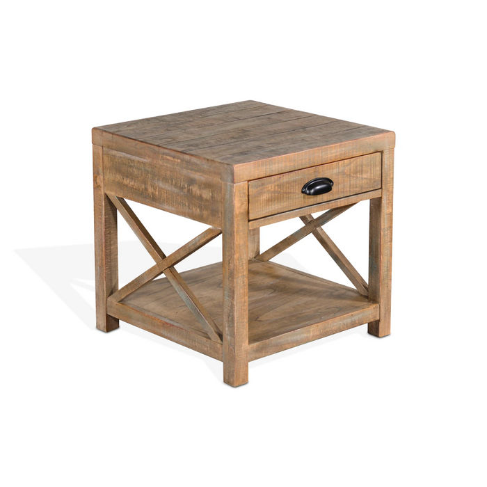 Sunny Designs Durango 22" Coastal Mahogany Wood End Table in Weathered Brown - Bed & Sofa Hub