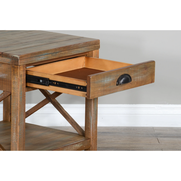 Sunny Designs Durango 22" Coastal Mahogany Wood End Table in Weathered Brown - Bed & Sofa Hub