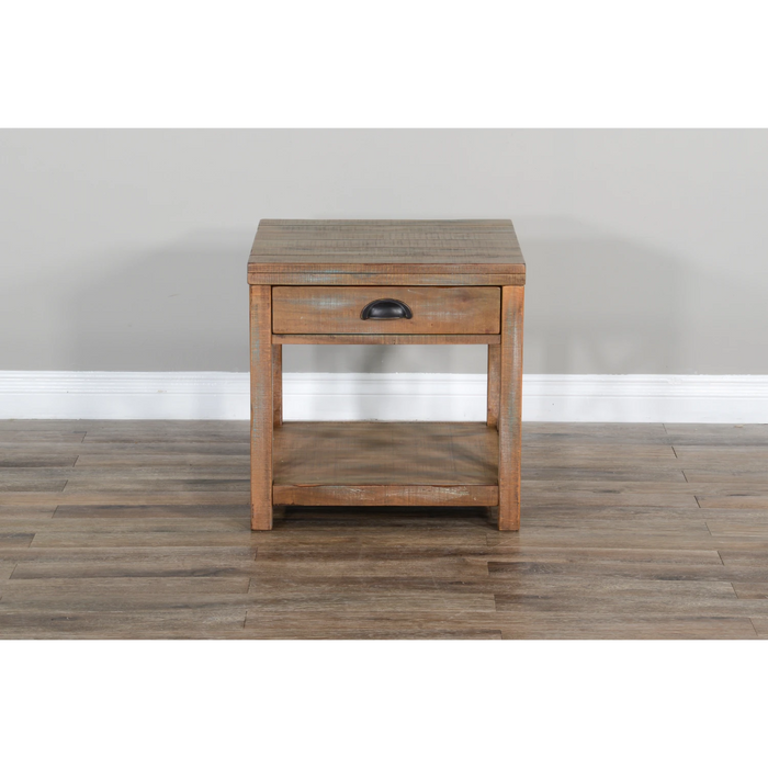 Sunny Designs Durango 22" Coastal Mahogany Wood End Table in Weathered Brown - Bed & Sofa Hub