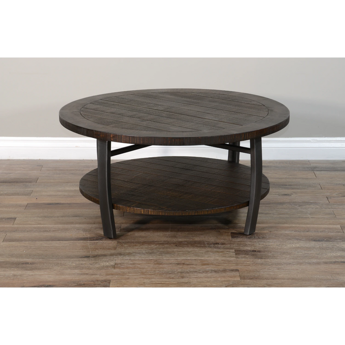 Sunny Designs Homestead 38" Mahogany Wood & Metal Coffee Table in Tobacco Leaf - Bed & Sofa Hub