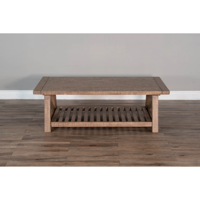 Sunny Designs Vivian 52" Farmhouse Mahogany Wood Coffee Table in Light Brown Desert Rock - Bed & Sofa Hub