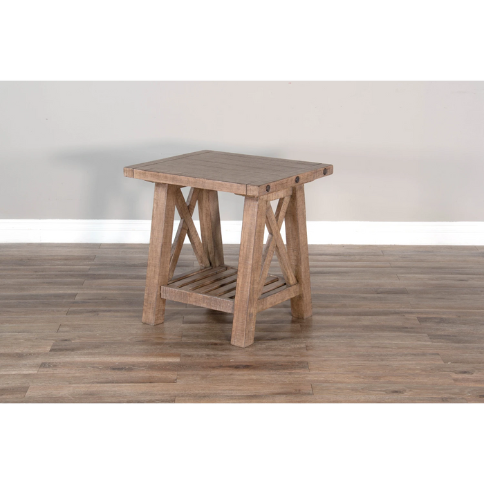 Sunny Designs Vivian 24" Farmhouse Mahogany Wood End Table in Light Brown Desert Rock - Bed & Sofa Hub