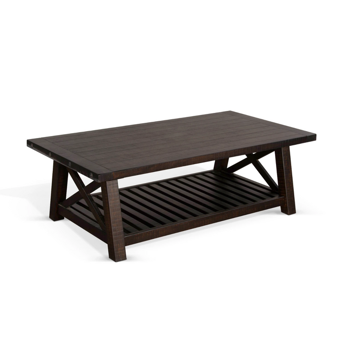 Sunny Designs Vivian 52" Farmhouse Mahogany Wood Coffee Table in Dark Brown Raisin - Bed & Sofa Hub