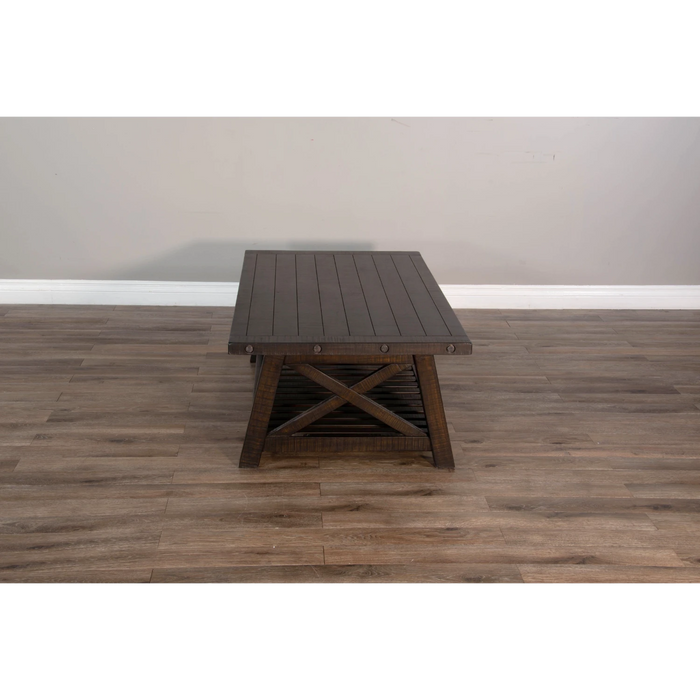 Sunny Designs Vivian 52" Farmhouse Mahogany Wood Coffee Table in Dark Brown Raisin - Bed & Sofa Hub