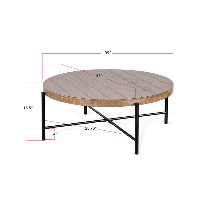 Sunny Designs Round 39" Distressed Coffee Table Weathered Brown - Bed & Sofa Hub