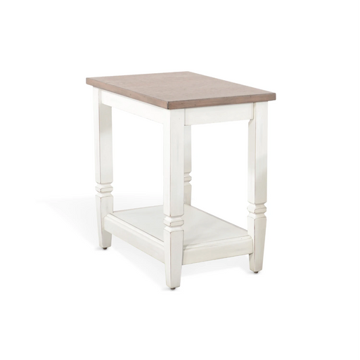 Sunny Designs Pasadena Farmhouse Mahogany Chair Side Table in Off White Marble White and Buck Skin - Bed & Sofa Hub