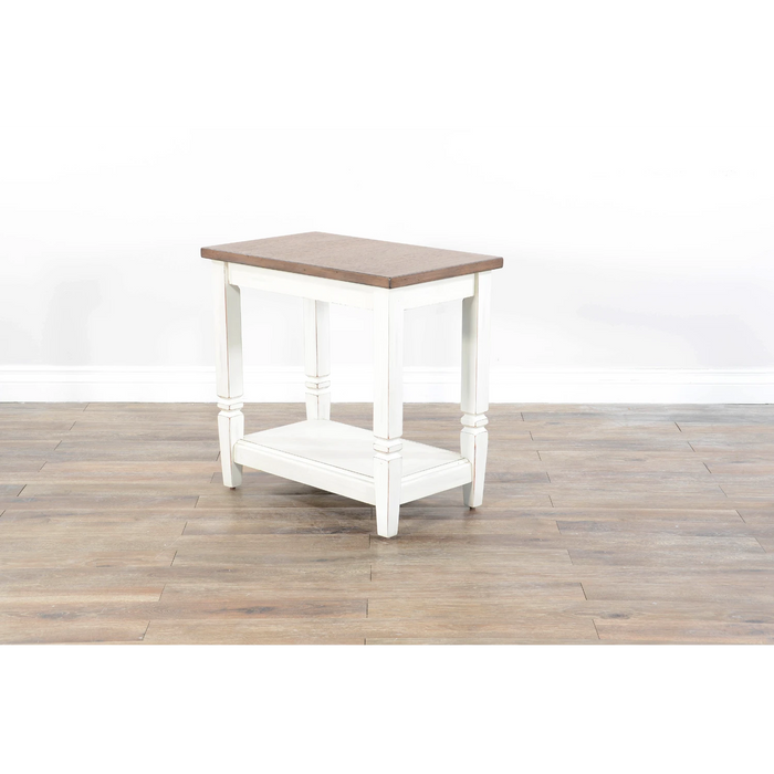 Sunny Designs Pasadena Farmhouse Mahogany Chair Side Table in Off White Marble White and Buck Skin - Bed & Sofa Hub