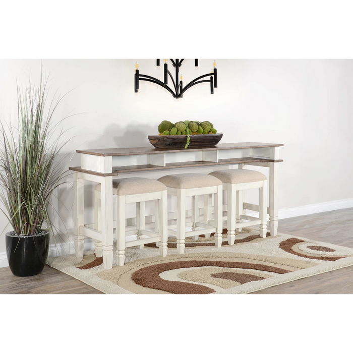 Sunny Designs Pasadena Farmhouse Mahogany Console Table in Off White/Light Brown Marble White and Buck Skin - Bed & Sofa Hub