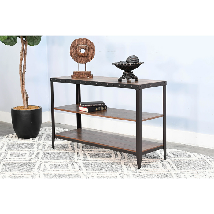 Sunny Designs San Diego Metal & Solid Wood Sofa Table in Antique Brown - Bed & Sofa Hub