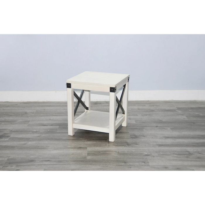 Sunny Designs Bayside White Wood End Table Marble White - Bed & Sofa Hub