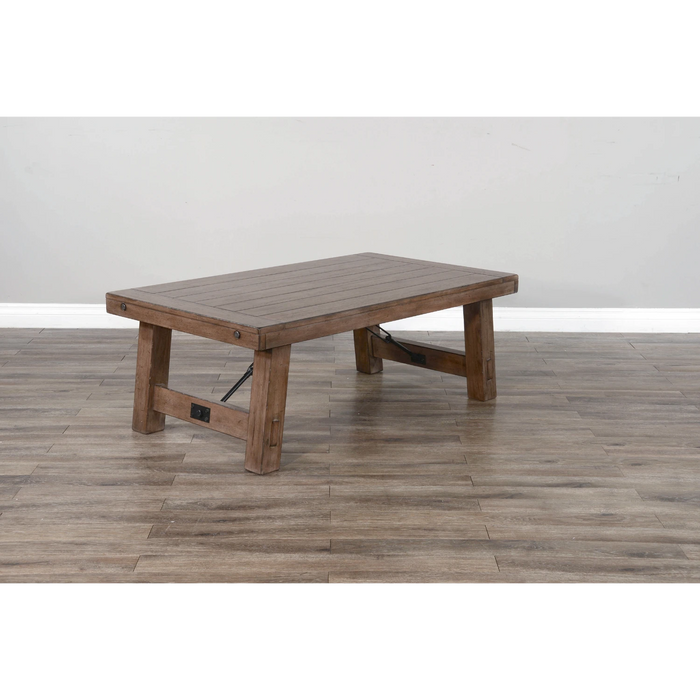 Sunny Designs Doe Valley 52" Farmhouse Wood Coffee Table in Taupe Brown Buckskin - Bed & Sofa Hub