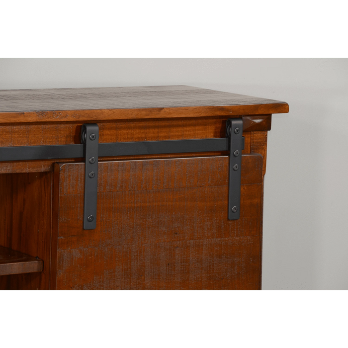 Sunny Designs 65" TV Console with Barn Door Dark Chocolate - Bed & Sofa Hub