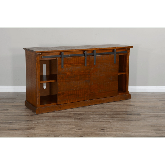 Sunny Designs 65" TV Console with Barn Door Dark Chocolate - Bed & Sofa Hub