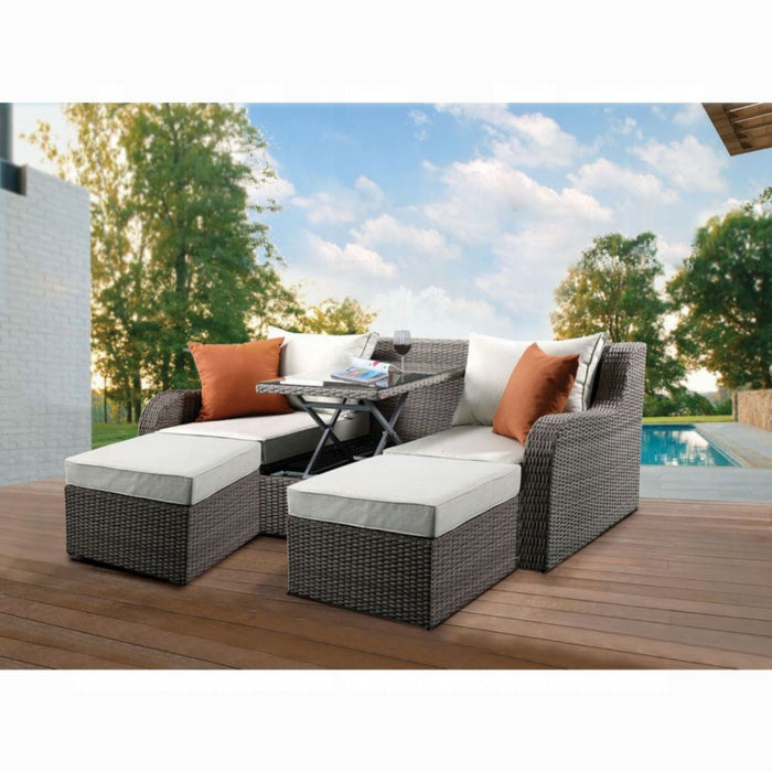 ACME Salena Patio Sofa W/2 Pillows & 2 Ottomans - Bed & Sofa Hub