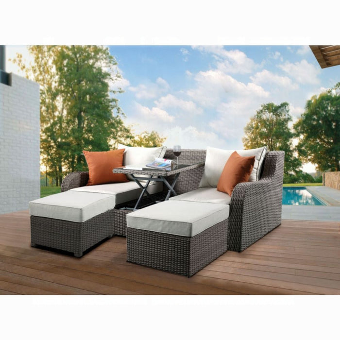 ACME Salena Patio Sofa W/2 Pillows & 2 Ottomans - Bed & Sofa Hub
