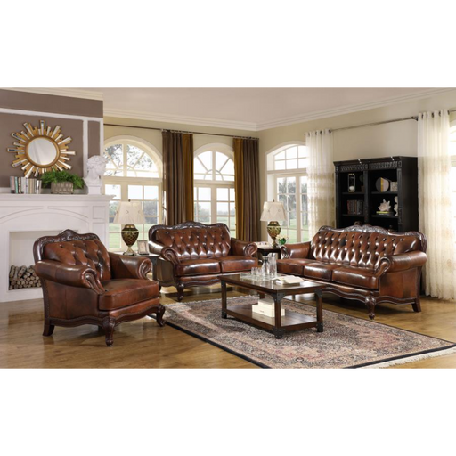 Coaster Victoria 3-piece Full Leather Upholstered Sofa Living Room Set Brown - Bed & Sofa Hub