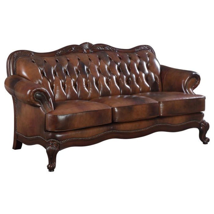 Coaster Victoria Full Leather Upholstered Rolled Arm Sofa Brown - Bed & Sofa Hub