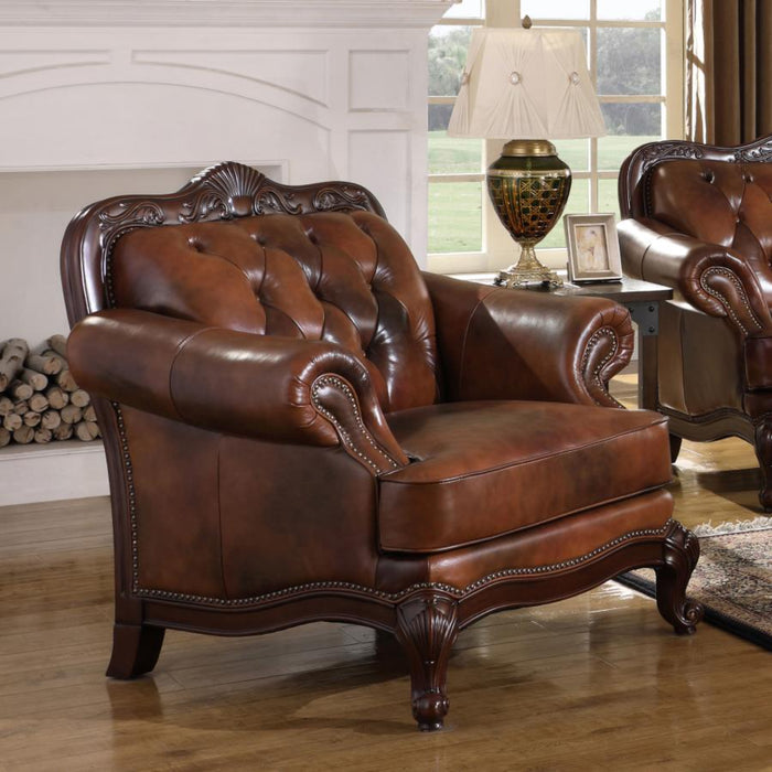 Coaster Victoria Full Leather Upholstered Rolled Arm Chair Brown - Bed & Sofa Hub
