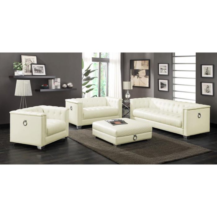 Coaster Chaviano 4-piece Upholstered Track Arm Sofa Living Room Set Pearl White - Bed & Sofa Hub