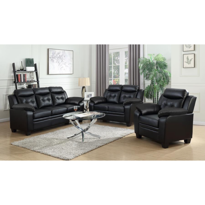 Coaster Finley 3-piece Upholstered Padded Arm Tufted Sofa Living Room Set Black - Bed & Sofa Hub
