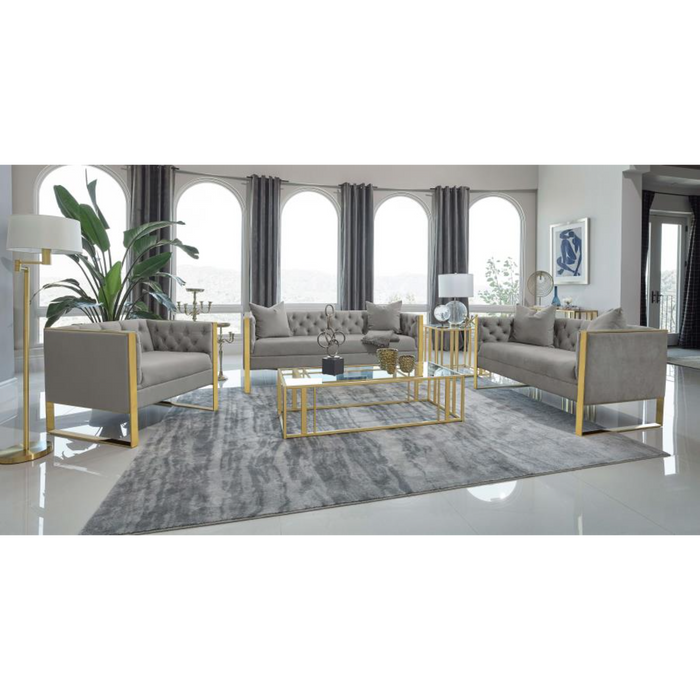 Coaster Eastbrook 3-piece Velvet Upholstered Tufted Sofa Living Room Set Grey - Bed & Sofa Hub