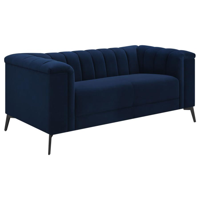 Coaster Chalet 3-piece Upholstered Tuxedo Arm Tufted Sofa Living Room Set Blue - Bed & Sofa Hub