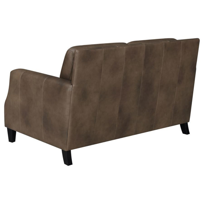 Coaster Leaton 3-piece Upholstered Recessed Arm Sofa Living Room Set Brown Sugar - Bed & Sofa Hub