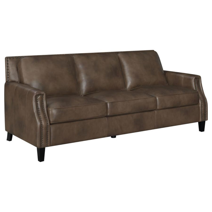 Coaster Leaton Upholstered Recessed Arm Sofa Brown Sugar - Bed & Sofa Hub
