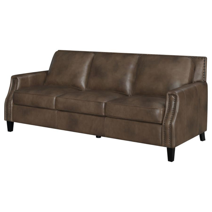 Coaster Leaton Upholstered Recessed Arm Sofa Brown Sugar - Bed & Sofa Hub