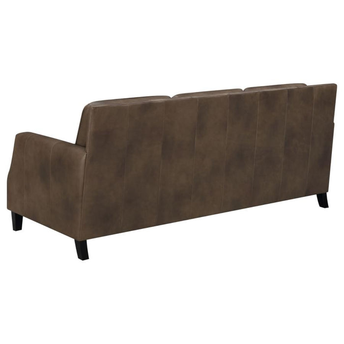 Coaster Leaton Upholstered Recessed Arm Sofa Brown Sugar - Bed & Sofa Hub