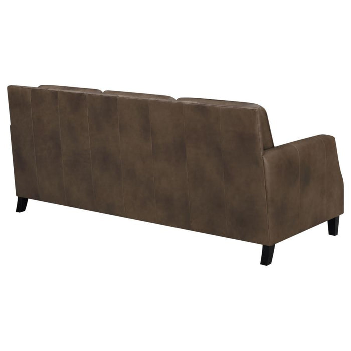 Coaster Leaton Upholstered Recessed Arm Sofa Brown Sugar - Bed & Sofa Hub