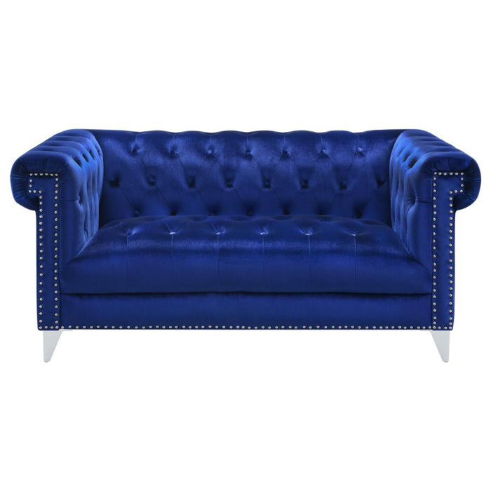Coaster Bleker 3-piece Upholstered Tuxedo Arm Tufted Sofa Living Room Set Blue - Bed & Sofa Hub