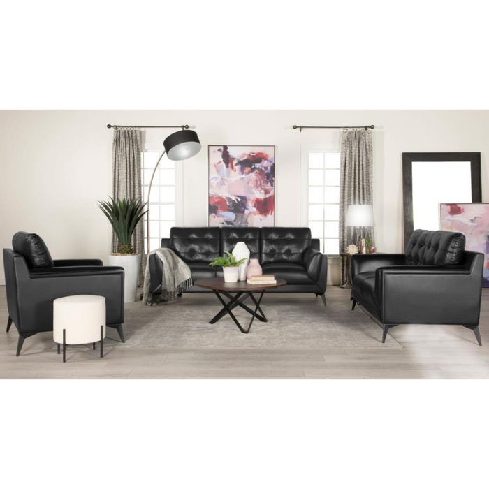 Coaster Moira 3-piece Upholstered Wedge Arm Tufted Sofa Living Room Set Black - Bed & Sofa Hub