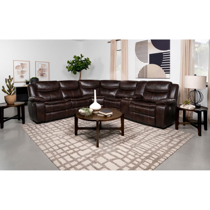 Coaster Sycamore Upholstered Power Reclining Sectional Sofa Brown - Bed & Sofa Hub