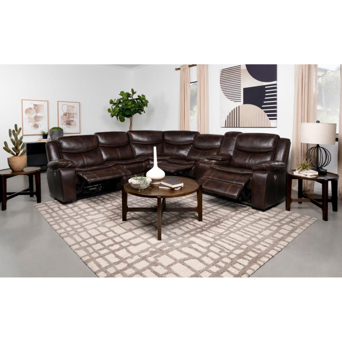 Coaster Sycamore Upholstered Power Reclining Sectional Sofa Brown - Bed & Sofa Hub
