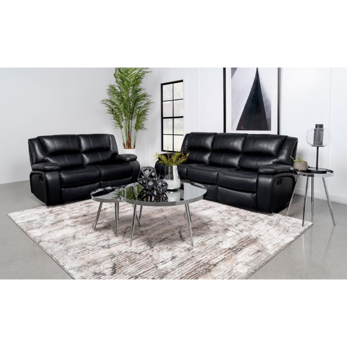 Coaster Camila 2-piece Upholstered Motion Reclining Sofa Living Room Set Black - Bed & Sofa Hub